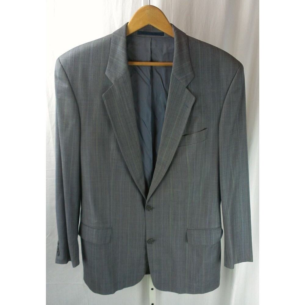 HUGO BOSS blazer jacket sport coat Cashmere Wool green blue stripe 44R Narrow
